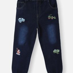 Nauti Nati Cotton Denim Vehicles Embroidered Mild Washed Jeans - Dark Blue-image-34
