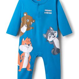 Babyhug 100% Cotton Interlock Knit Full Sleeves Romper with Animal Print - Blue-image-26