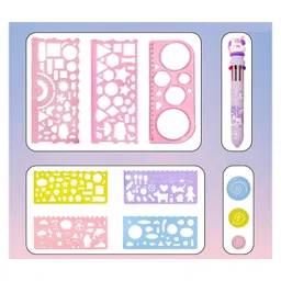 Muren Doodle Buddy 7+1 Drawing Ruler & Stencil Kit with 10-Color Pen Creative Learning Toy for Kids-Random Color-picture-28