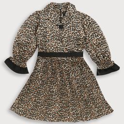 Tiny Girl Woven Full Puffed Sleeves Leopard Printed Dress - Black-picture-17