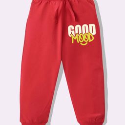 KAVEE Pure Cotton Knit Biowashed Full Length Good Mood Text Printed Lounge Pants - Red-picture-15