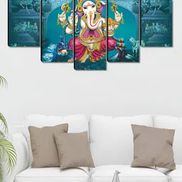 Aura Blue & Red 5 Piece Wood Religious Wall Paintings-29