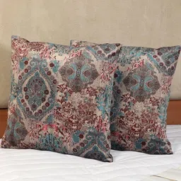 Decoghar Blue & Maroon 2 Pieces Floral Printed Velvet Square Cushion Covers-image-54