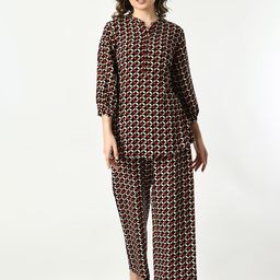 VAPPSYAM Mandarin Collar Geometric Printed Pure Cotton Kurti with Trouser-42