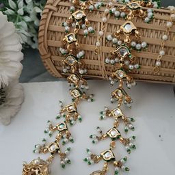 Sanjog Gold Plated Kundan Stones Studded Dome Shape Earchain-image-80