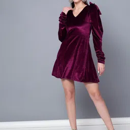 Golden Kite Velvet A-Line Midi Dress-image-34