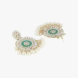 adwitiya collection Adwitiya 24K Gold-Plated Artificial Stones Studded And Beaded Contemporary Drop Earrings image 2