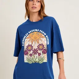 PRONK Innerbloom Graphic Printed Drop-Shoulder Sleeves Oversized Cotton T-shirt-picture-5