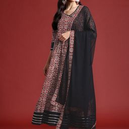 Anouk Women Ethnic Motifs Printed Angrakha Pure Cotton Kurta with Trousers & Dupatta-picture-9