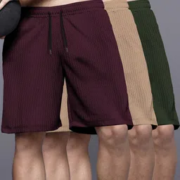 TRIPR Pack Of 3 Men Solid Mid-Rise Shorts-image-9