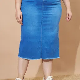 Purple Feather Plus-Size Washed Pencil Stretchable Midi Skirt-picture-21