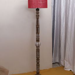 Devansh Maroon Drum Wooden Floor Lamp-17