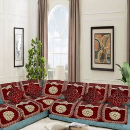 SAWNA HOMES Maroon 6 Seater Embroidered Velvet L Shape Sofa Cover With Coushion Covers-image-82