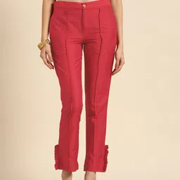 Sangria Women Red Relaxed Straight Leg High-Rise Pleated Trousers-picture-27