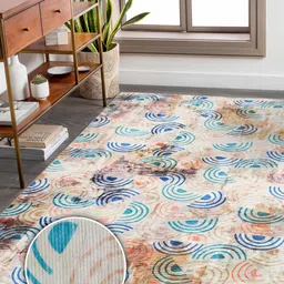 Kaleen India Teal Abstract Anti-Skid Polyester Carpet-image-84