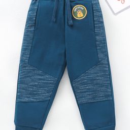 Babyhug Cotton Knit Full Length Joggers Pant Text Patch - Blue-image-13