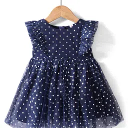 Babyhug Sleeveless Party Frock Polka Dots Foil Printed - Navy Blue-picture-17