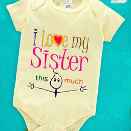 babywish Raksha Bandhan Theme Cotton Spun Half Sleeves I Love My Sister So Much Printed Onesie - Lemon Yellow-image-15