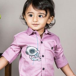 Polka Tots Cotton Full Sleeves Astronaut Printed Shirt - Purple-image-56
