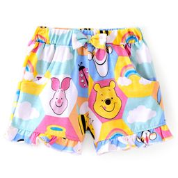Babyhug Disney Cotton Knit Shorts with Winnie the Pooh Print & Bow Applique - Multicolour-picture-16