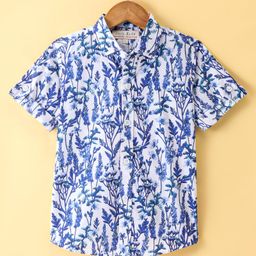 Jash Kids Cotton Woven Half Sleeves Floral Printed Shirt - White & Blue-image-11