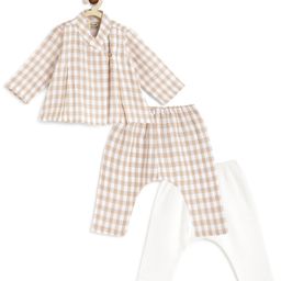 Tiber Taber Full Sleeves Checked Jhabla Set - Beige-picture-37