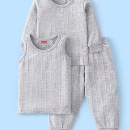 Babyhug Full Sleeves Thermal Vests & Pant Set - Light Grey-image-75