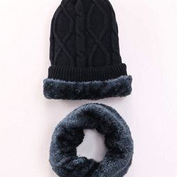 Pine Kids Woolen Cap & Muffler Set with Cable Knit Design - Black-image-32