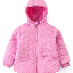 Babyhug Woven Full Sleeves Padded Hooded Jacket with Floral Embroidered Design - Pink-image-21