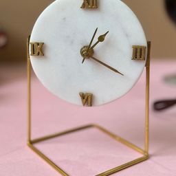 Homearte India Round Marble Desk Clock With Stand - White-picture-27