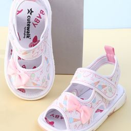 Cute Walk By Babyhug Sandals With Velcro Closure & Bow Applique - White-picture-14