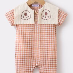 Mark & Mia Half Sleeves Checkered Romper with Paw Print - Rust Orange-image-14