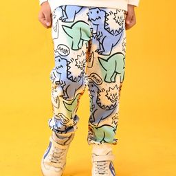 Anthrilo Fleece Dinosaur Wow Printed Joggers - White-22