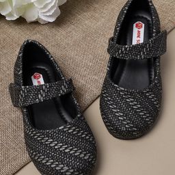 Mine Sole Abstract Designed Ethnic Velcro Closure Ballerinas - Black-image-63