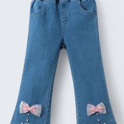 Mark & Mia Full Length Washed Bootcut Denim Jeans with Bow Applique - Blue-image-17
