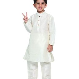 Fourfolds Cotton Full Sleeves Solid Kurta Pyjama Set - Cream-image-51