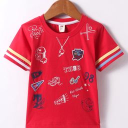 ToffyHouse Single Jersey Knit Half Sleeves T-Shirt with Sport Theme Print - Red-picture-34