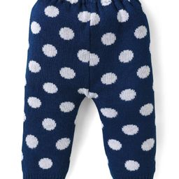 Babyhug Knit Full Length Fleece & Woollen Bottom Wear With Polka Dot Print - Navy Blue-image-81