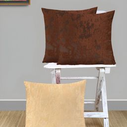 IVAZA Beige & Red Set of 3 Velvet Square Cushion Covers-26