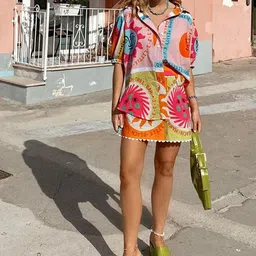 all about you Sunset Carnival Quirky Printed Shirt Collar Shirt & Shorts-image-64