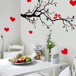 INDIAN ROYALS Black & Red Heart Leaf Printed Self-Adhesive & Durable Wall Sticker-23