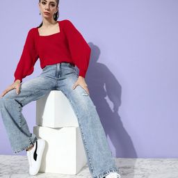 STREET 9 Women Gorgeous Red Solid Drop-Shoulder Sleeves Sweater-image-55