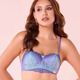 Enamor F192 Lace Detail Lightly Padded Wire-Free High Coverage Scallop Wave Balconette Bra-50