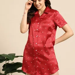 Mast & Harbour Conversational Printed Satin Shirt Nightdress-picture-10
