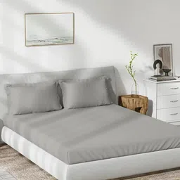 Trance Home Linen Grey Cotton 300 TC Single Bedsheet Sets - 192 cm x 92 cm-image-1