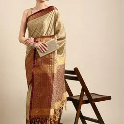 KALINI Beige Cotton Blend Woven Design Sarees-picture-20