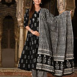 Moda Rapido Floral Printed V-Neck Empire Anarkali Kurta With Trouser & Dupatta-33