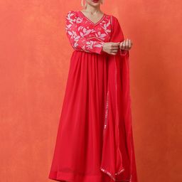 Jaipur Kurti Women Floral Embroidered A-Line Midi Dress-image-98