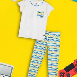 XY Life Girls White & Blue T-shirts & Leggings-49