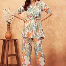 CORSICA Floral Printed Peplum Shirt With Straight Trouser Co-Ords-picture-29